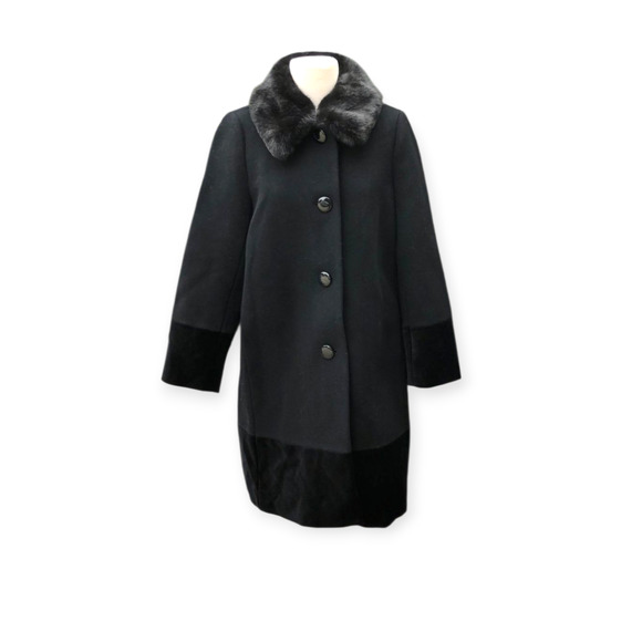Kate Spade‎ Faux Fur Removeable Collar Wool Velvet Trim Jacket Coat Black - Picture 4 of 9